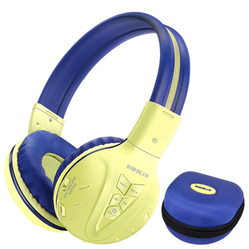 SIMOLIO Kids Headphones Wireless Bluetooth with Microphone and Volume Limited, Foldable Over-Ear Headset, Wireless Headphone for Boys Girls Children Toddler iPad Kindle Tablet Phone Yellow - Image 1